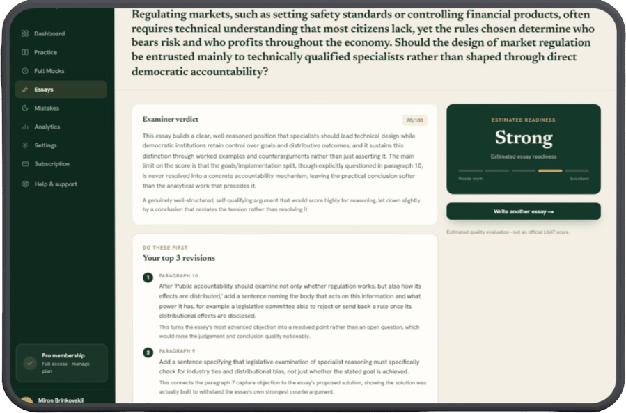 A real AI essay-review report shown on a tablet
