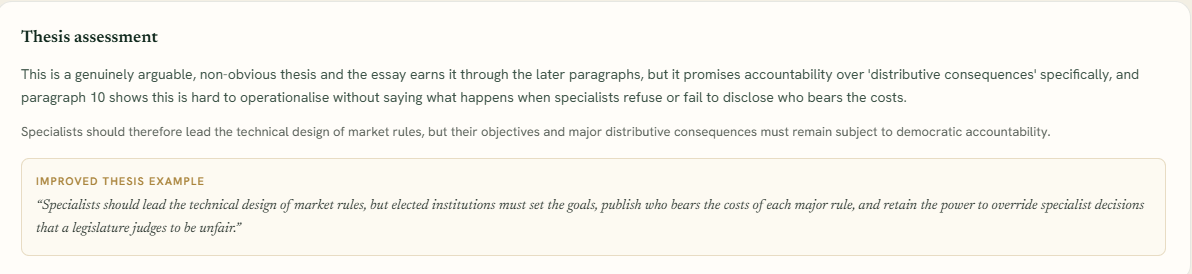 Thesis assessment with an improved thesis example